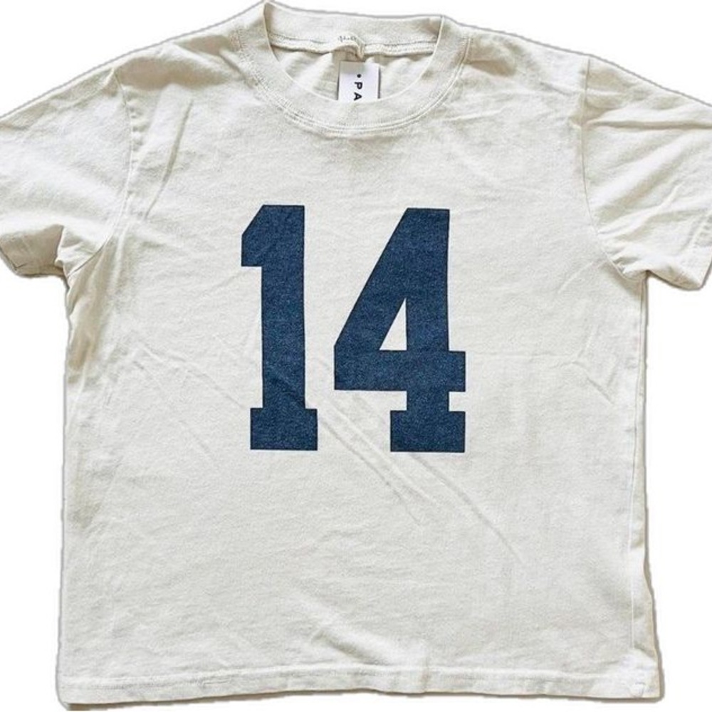 Brandy Melville White Tee with Navy Blue '14' Graphic